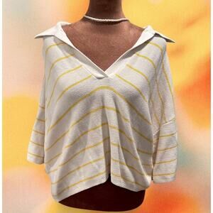 Pistola yellow and white striped collard knit top